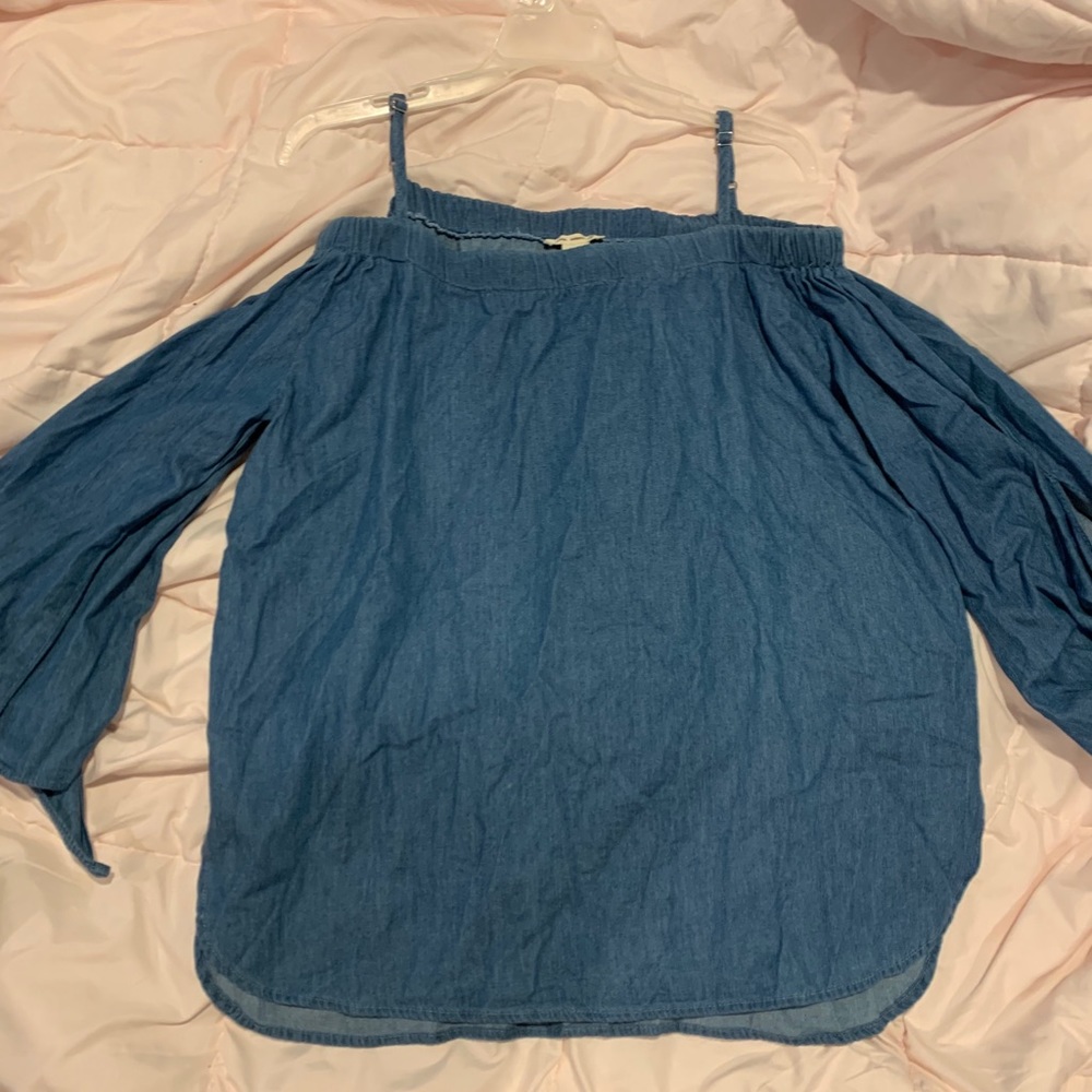 Denim cold shoulder top